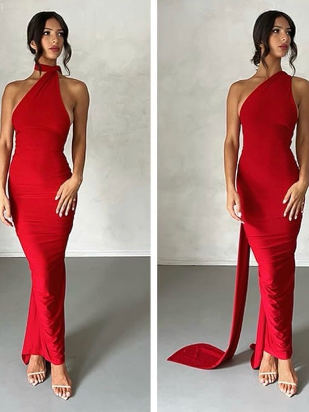 Women's Red One-Shoulder Evening Gown